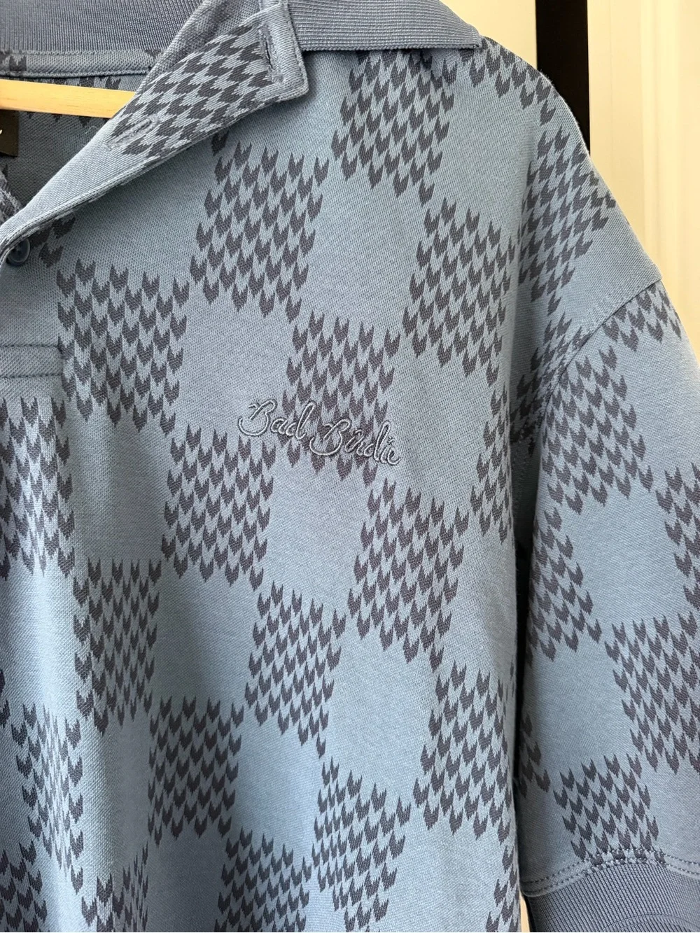 BAD BIRDIE “Chess Day” Men's Blue Checker Polo Shirt